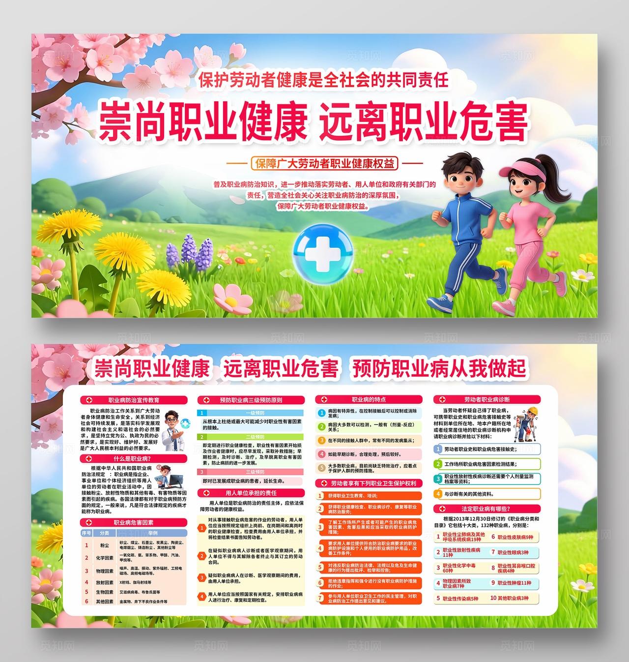 绿色清新3D潮流2026全国职业病防治健康法律科普知识宣传栏