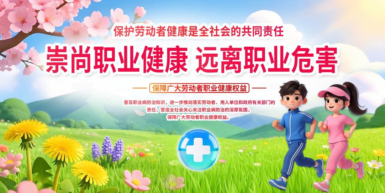 绿色清新3D潮流2026全国职业病防治健康法律科普知识宣传栏