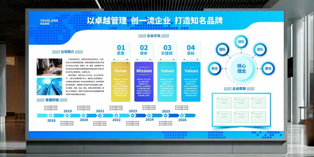 蓝绿色渐变简约大气商务风企业简介公司简介展板