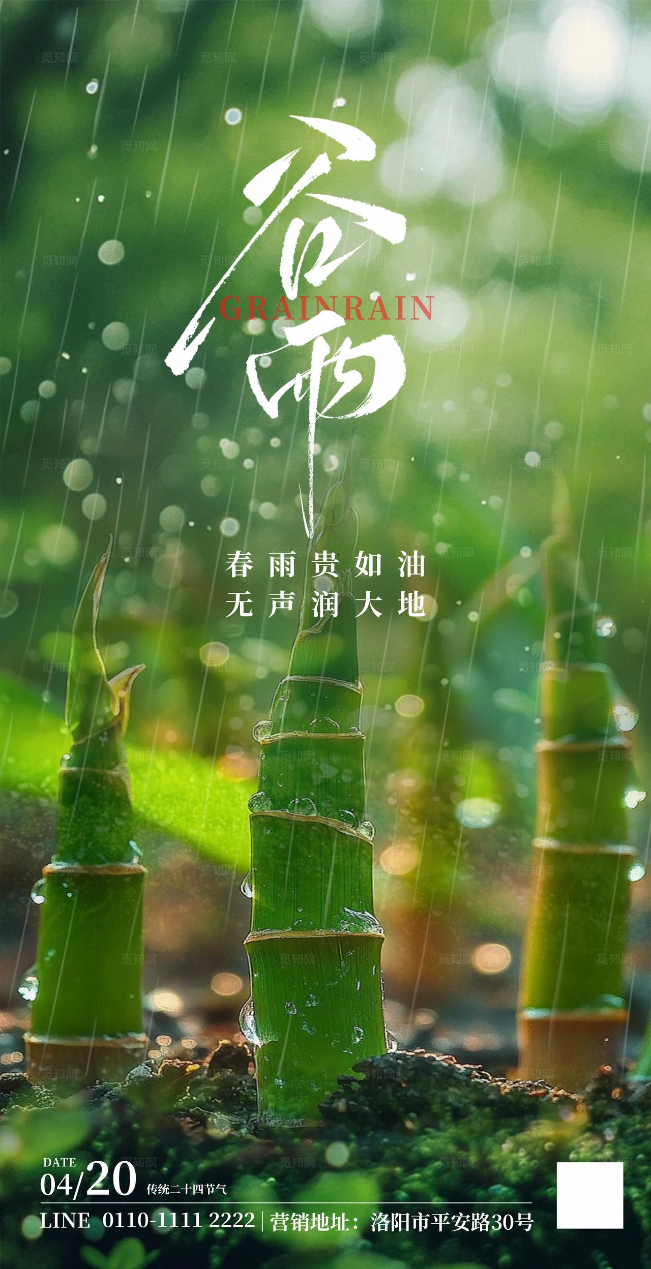绿色简约大气谷雨节气海报