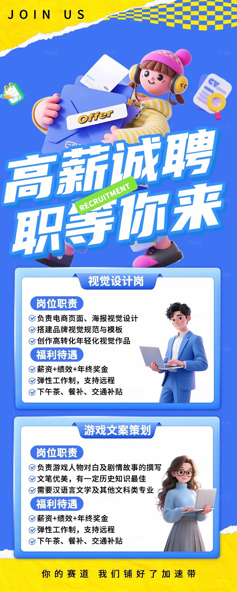 蓝色卡通招聘海报