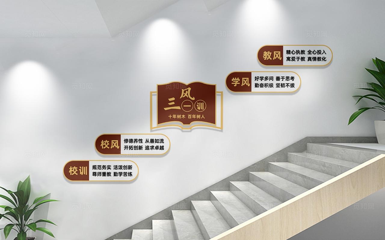 三风一训校园学校楼梯文化墙