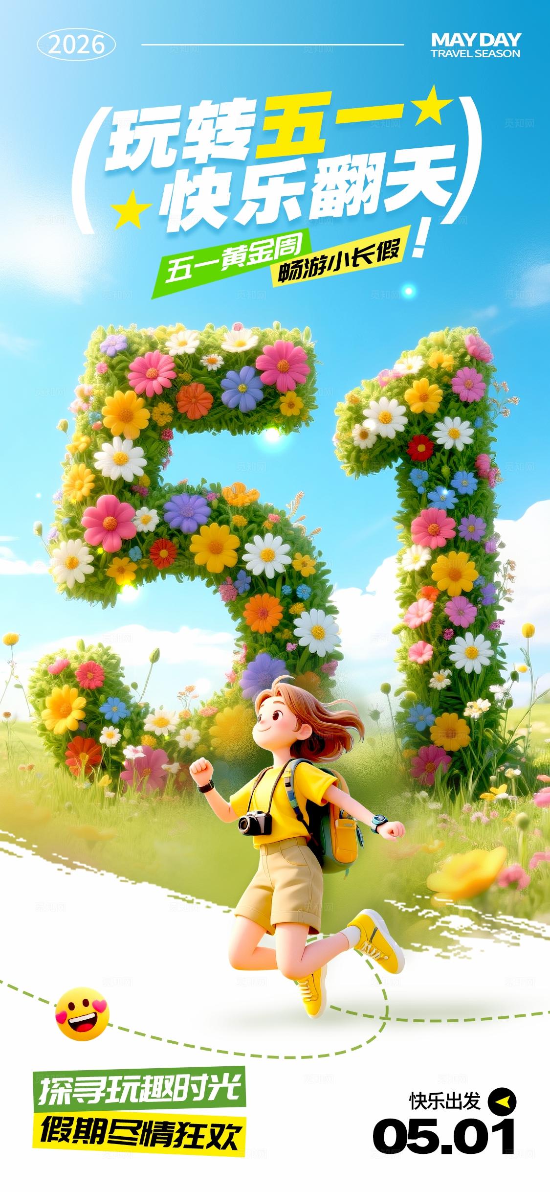 蓝色3D风格劳动节51劳动节手机宣传海报劳动节海报51