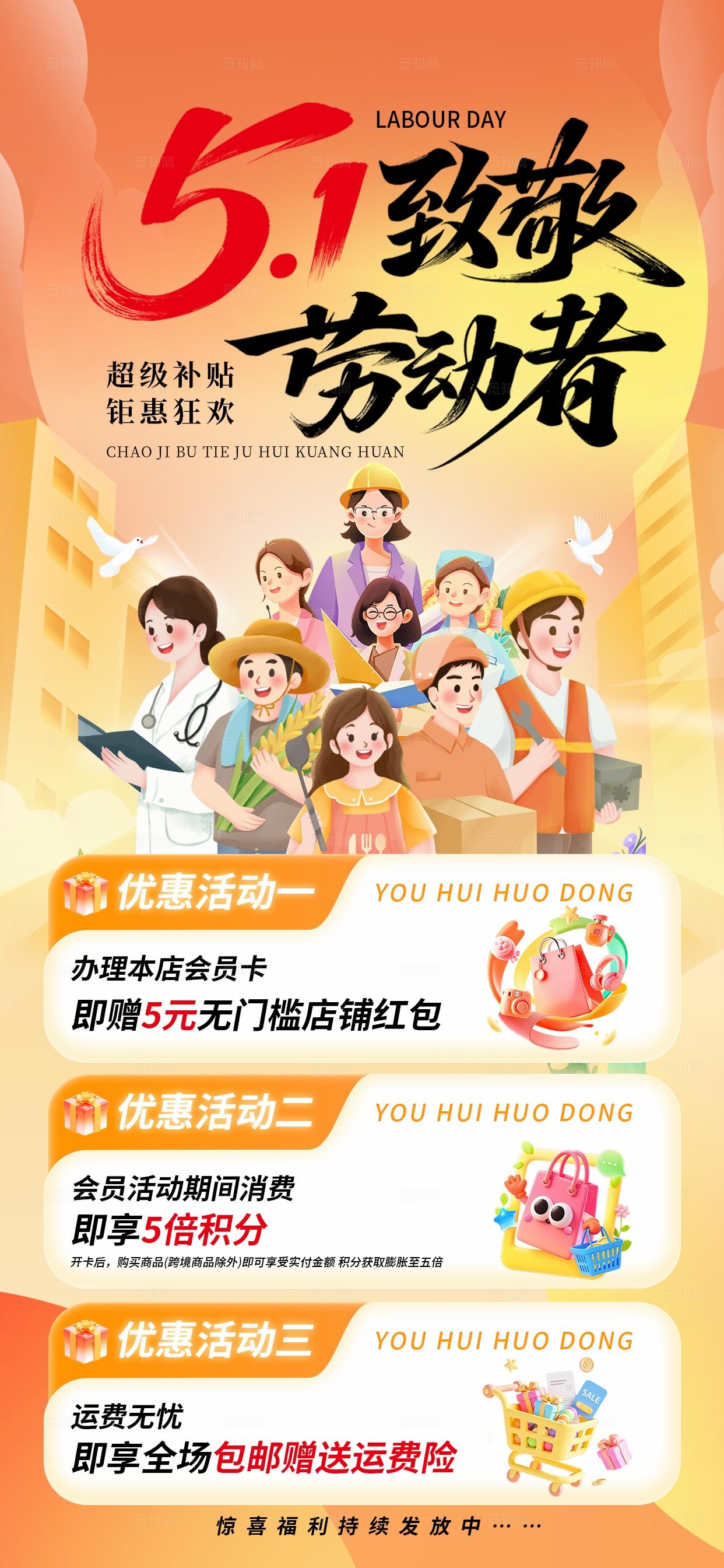橙色大气五一劳动节促销海报海报