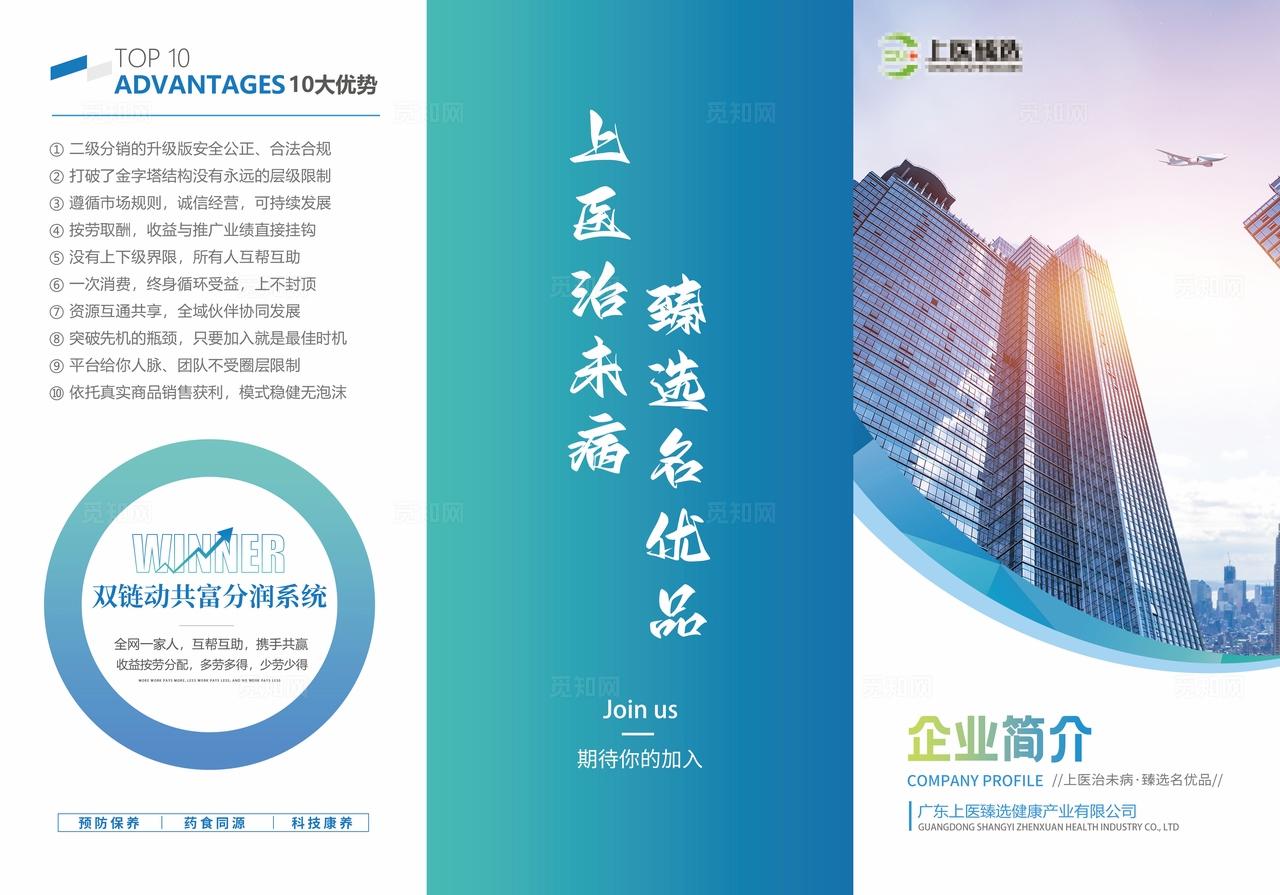 蓝色青色绿色企业介绍文化三折页企业宣传手册