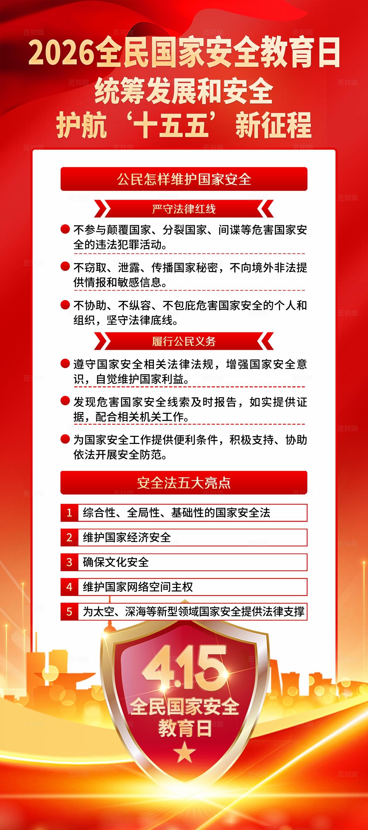 红色大气光效2026年415国家安全教育日展架易拉宝设计模板