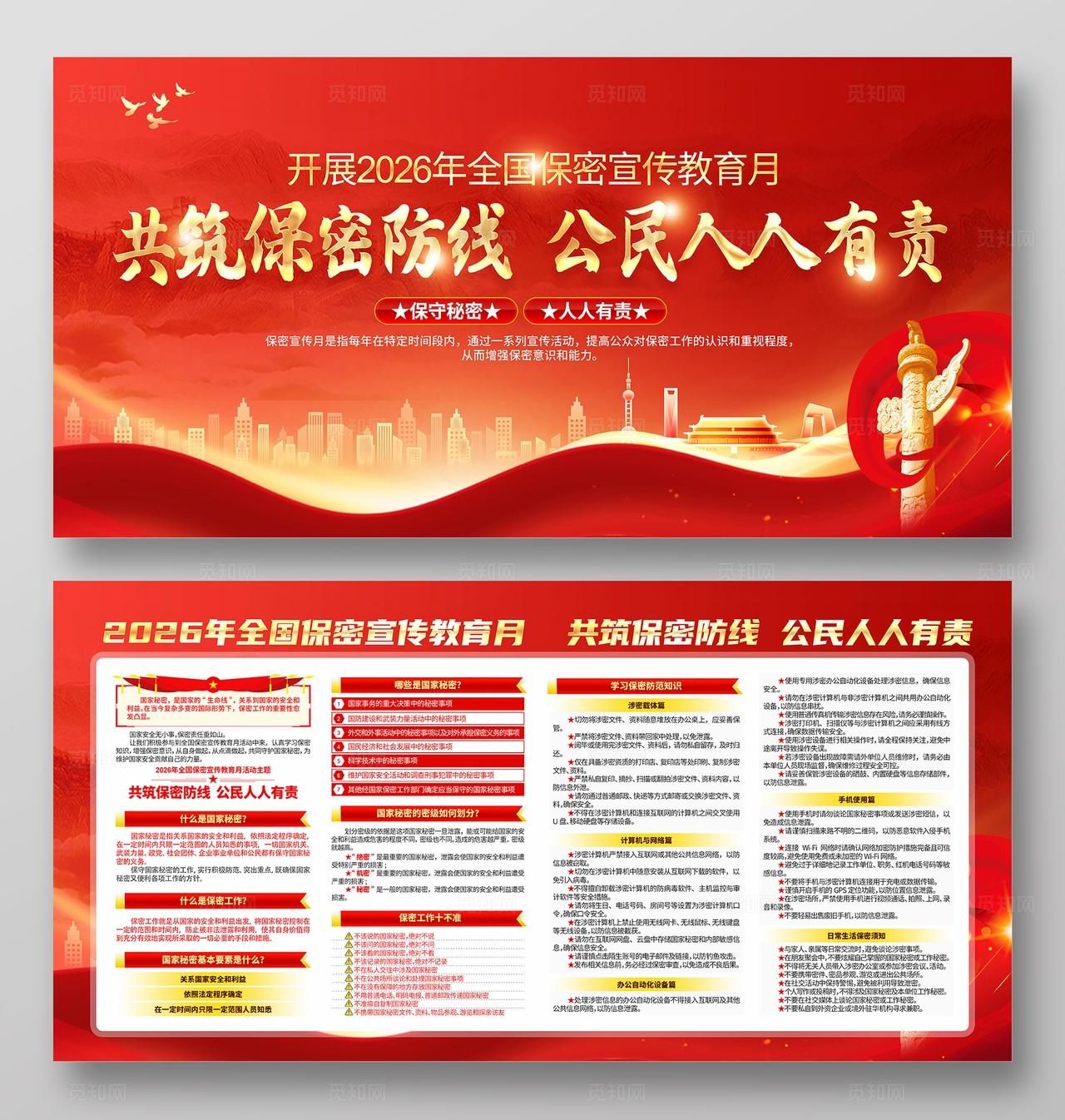 红色简约共筑保密防线公民人人有责2026全国保密宣传教育月宣传栏