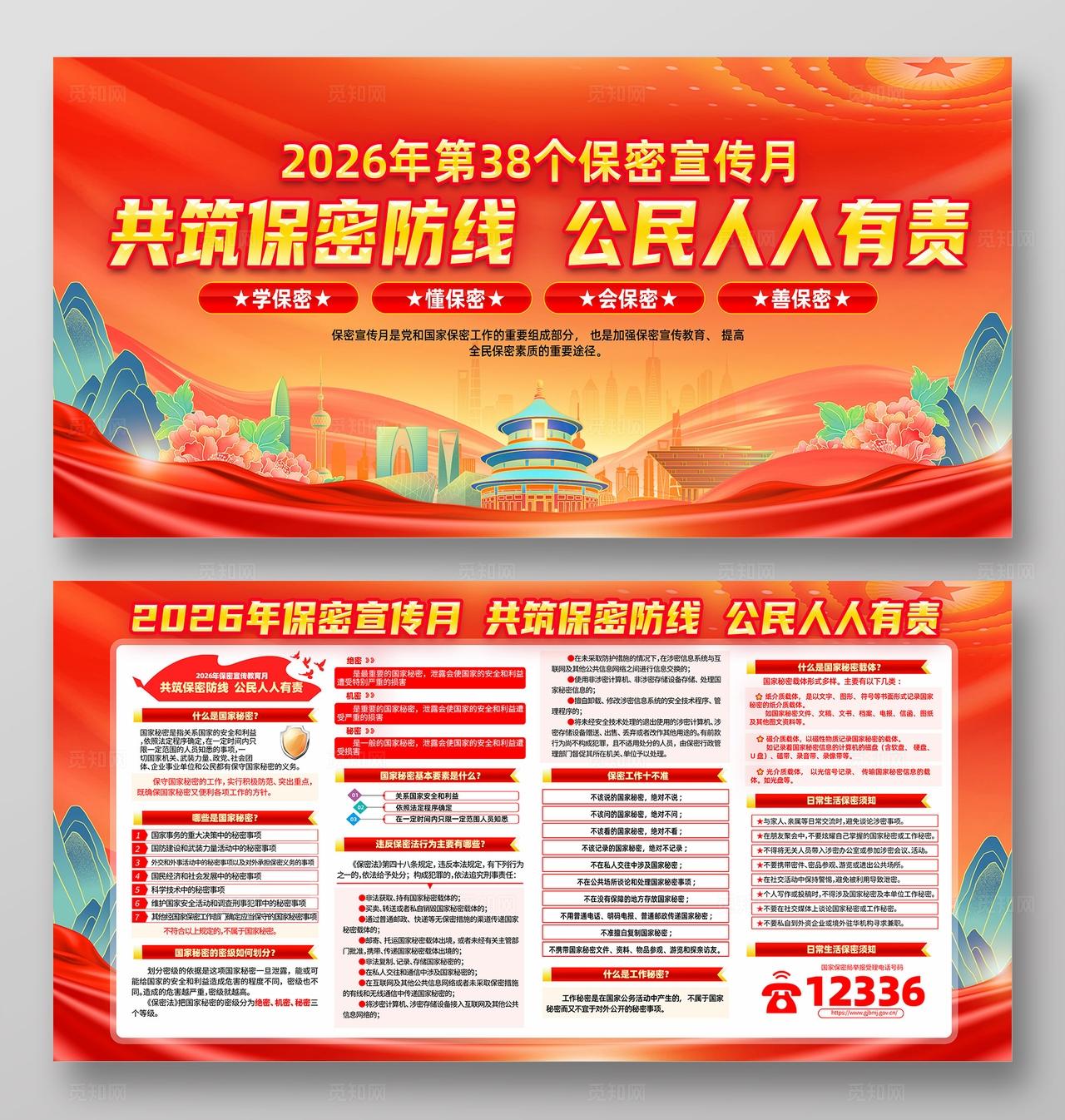 红色简约共筑保密防线公民人人有责2026全国保密宣传教育月宣传栏