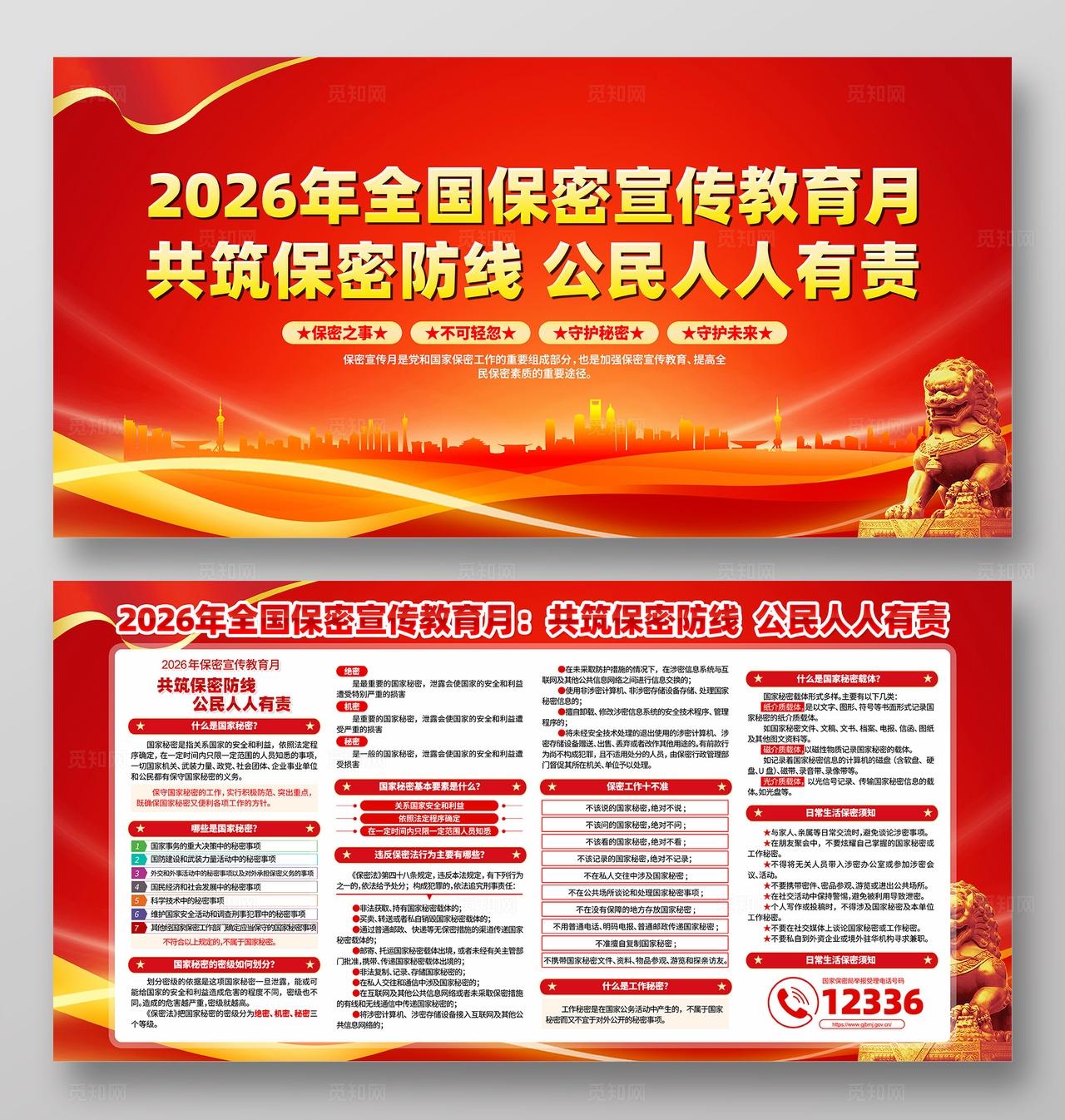 红色简约共筑保密防线公民人人有责2026全国保密宣传教育月宣传栏