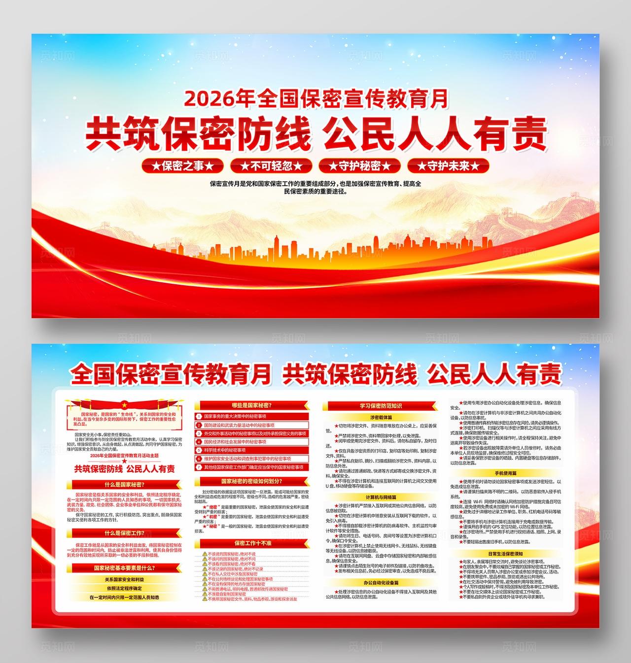 红色简约共筑保密防线公民人人有责2026全民保密宣传教育月宣传栏