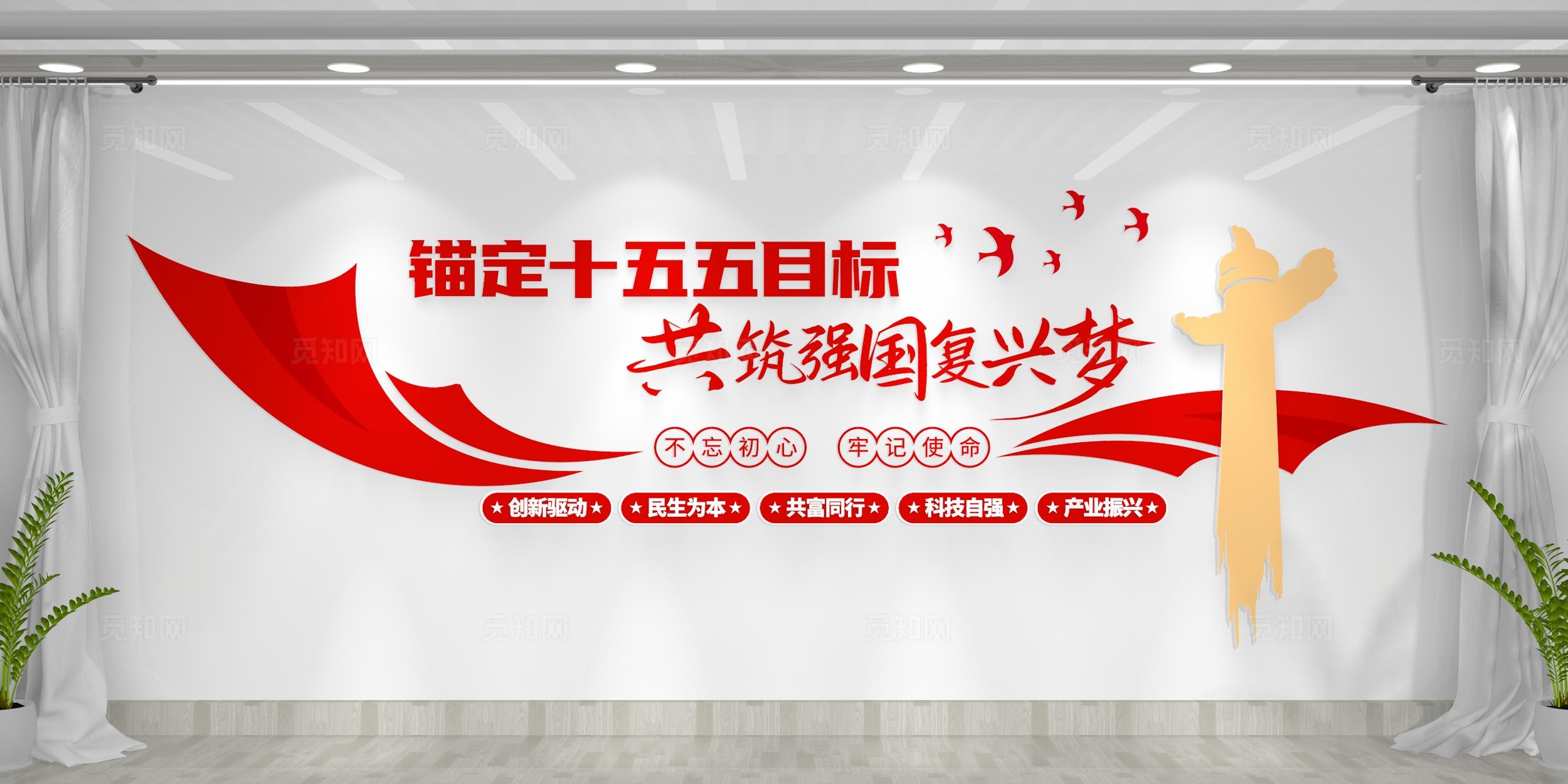 锚定十五五目标共筑强国复兴梦十五五标语党建文化墙