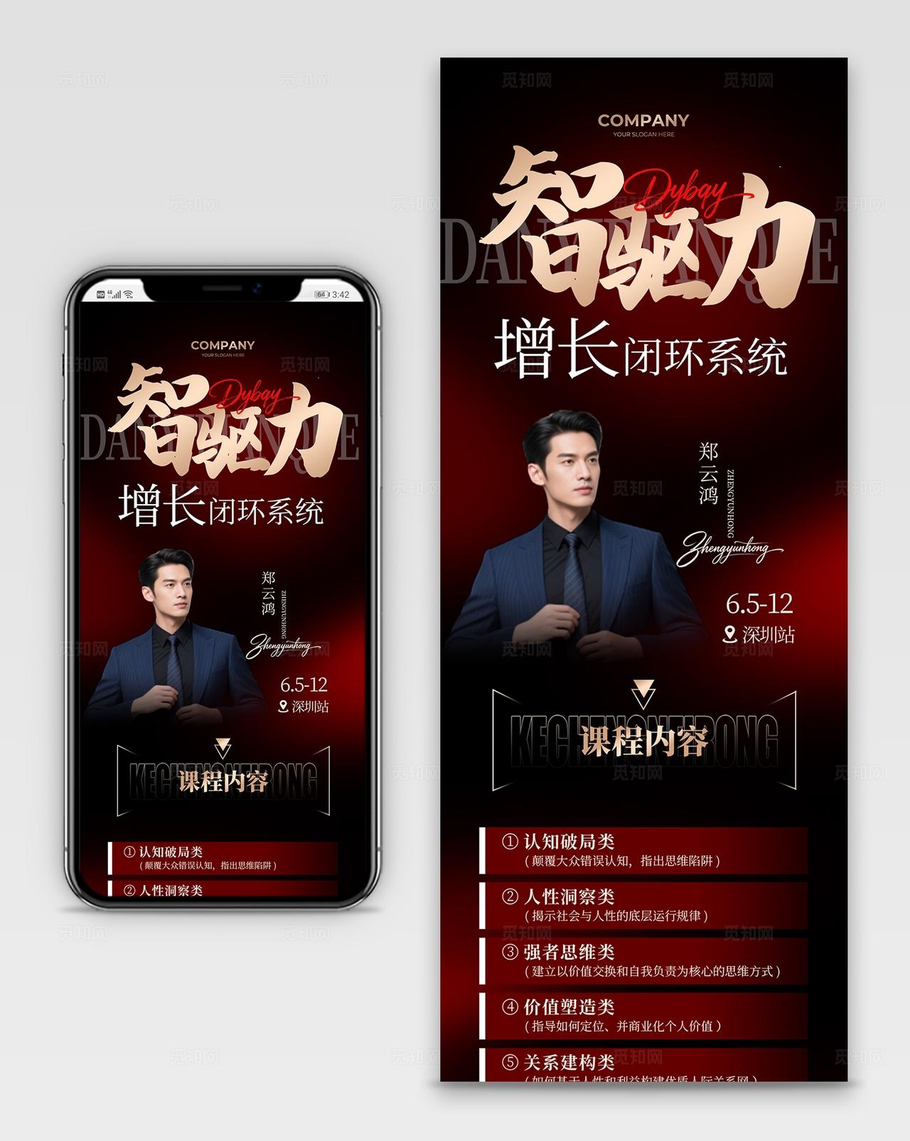 红色大气智驱力增长比换系统课程人物介绍长图海报宣传