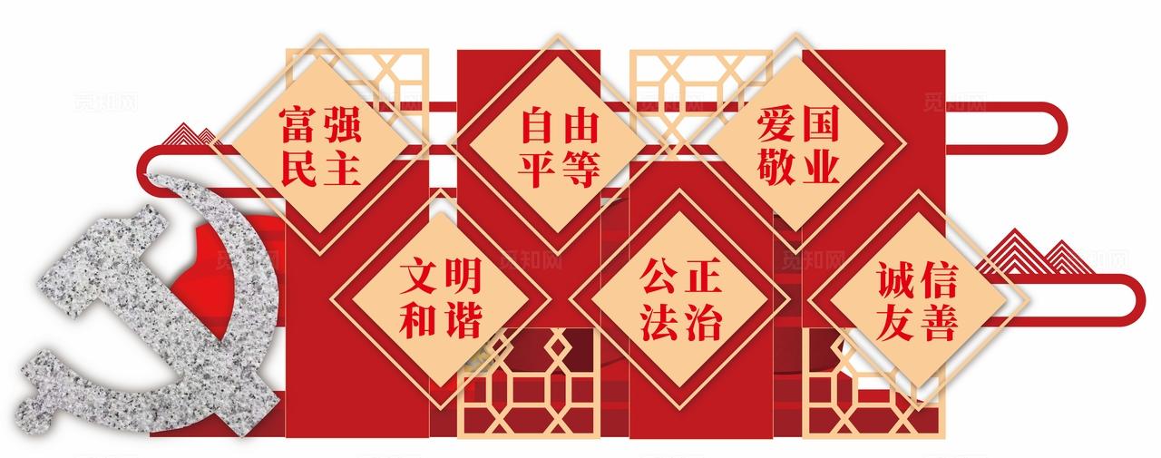 社会主义核心价值观户外美陈红色景观小品党建3D文化墙雕塑