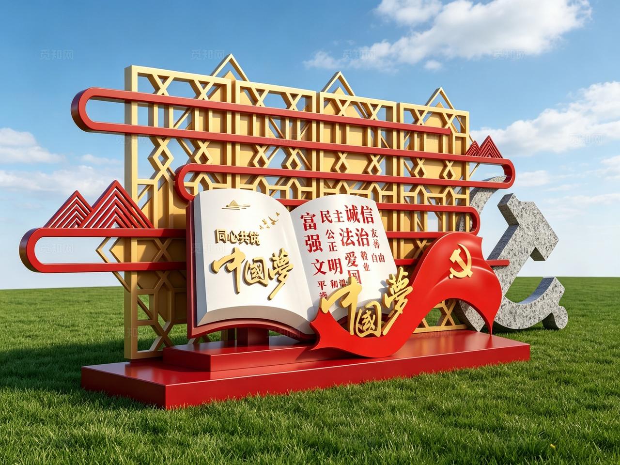 社会主义核心价值观户外美陈红色景观小品党建3D文化墙雕塑