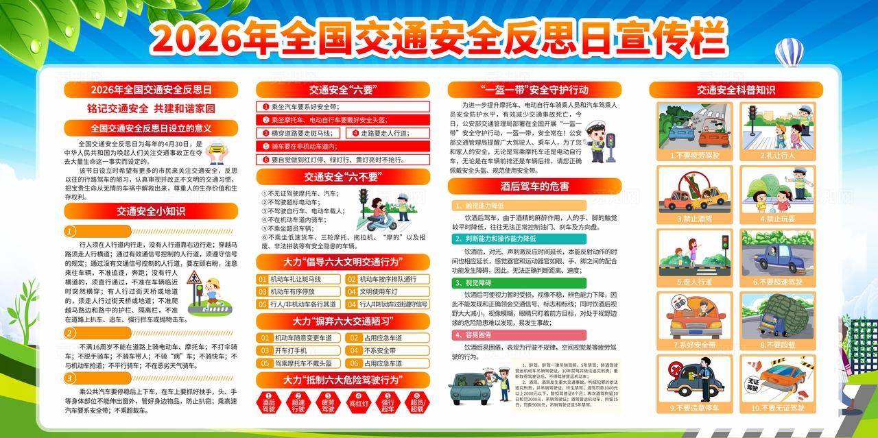 蓝色风格2026年全国交通安全反思日宣传栏