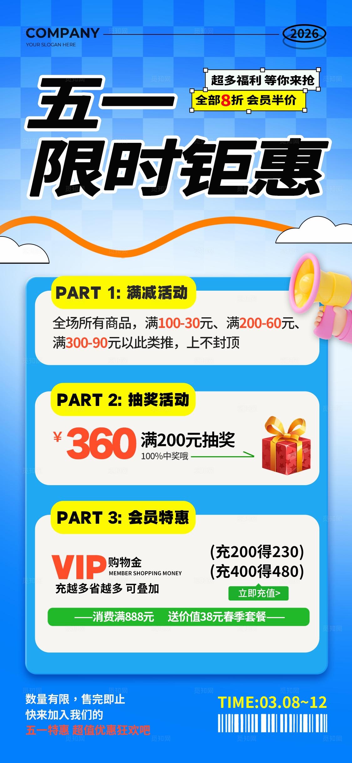 蓝色五一促销活动文案海报五一劳动节促销活动套图