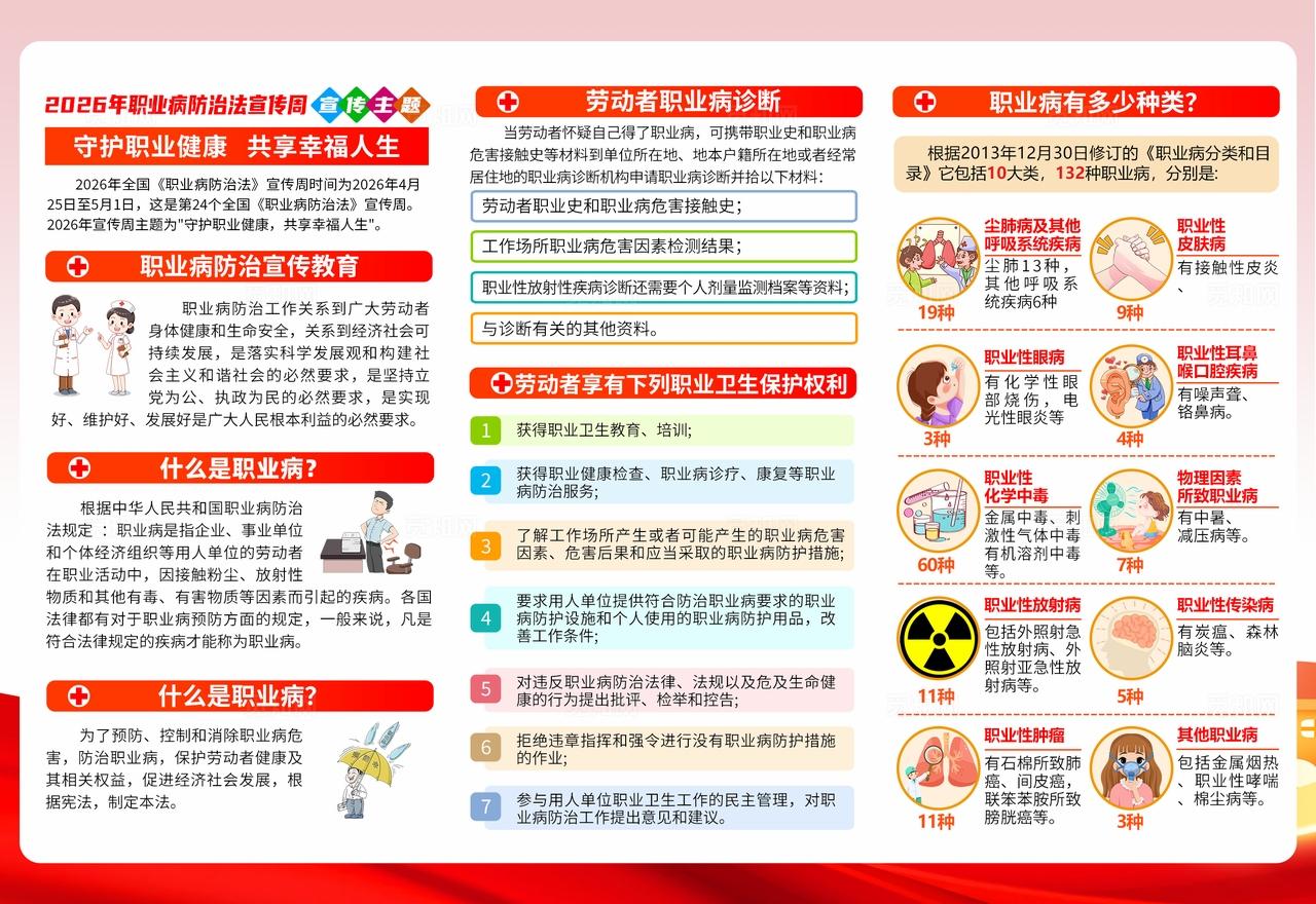 粉色大气风格2026年职业病防治法宣传周折页