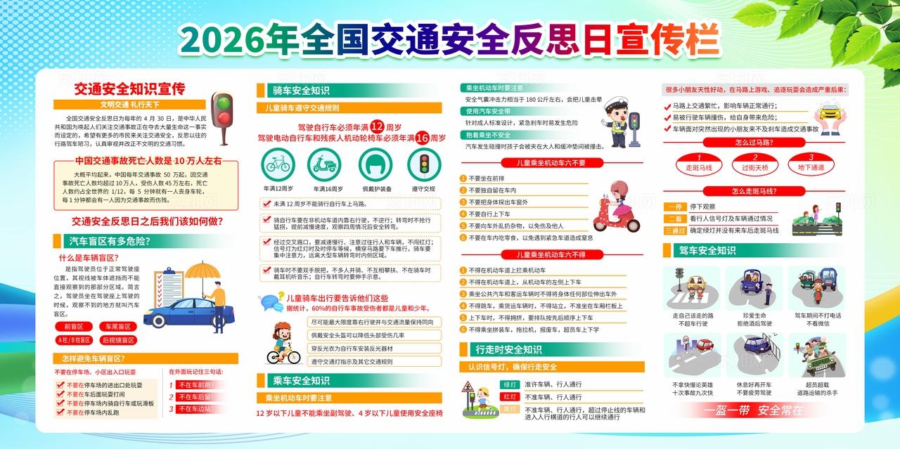 蓝色水彩大气风格2026年全国交通安全反思日宣传栏
