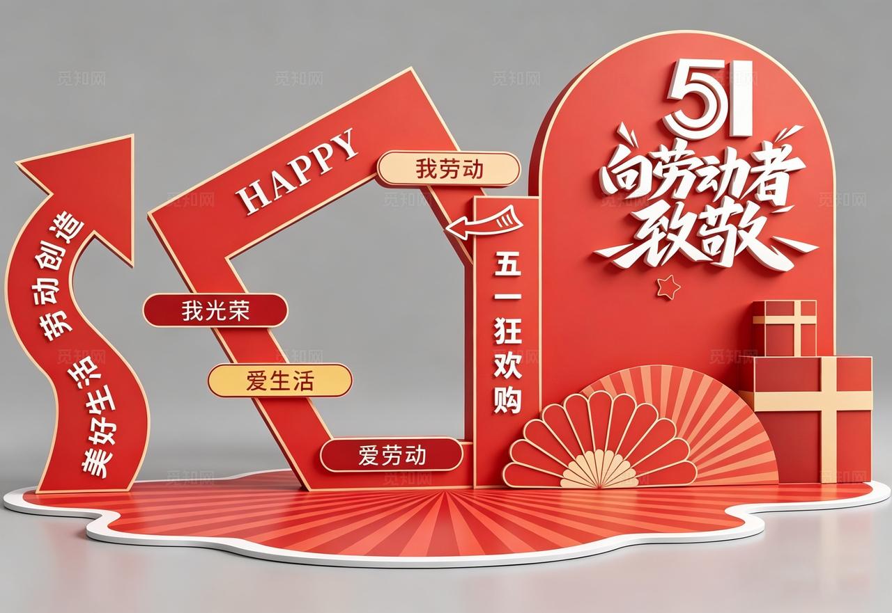 红色大气五一劳动节美陈五一劳动节美陈