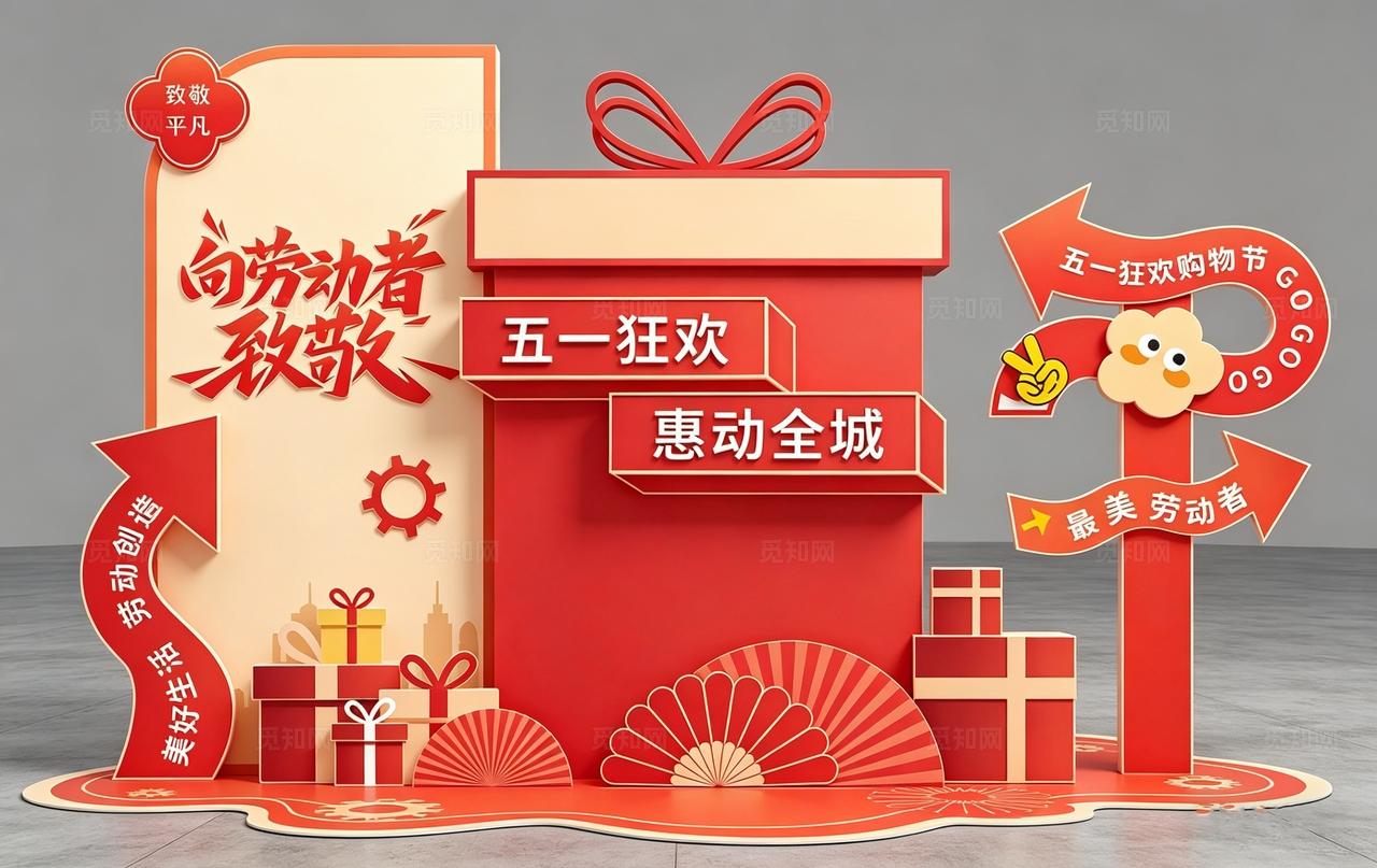 红色大气五一劳动节美陈五一劳动节美陈
