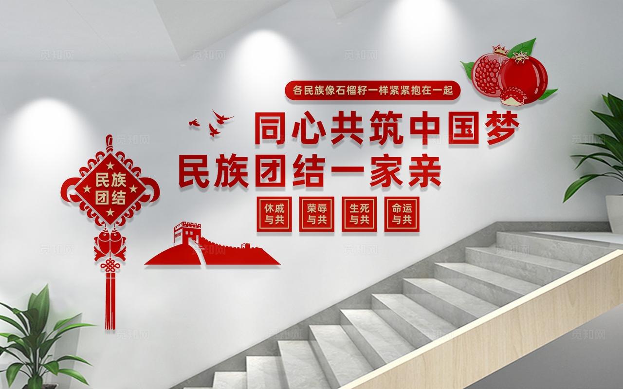 民族团结楼梯文化墙宣传标语