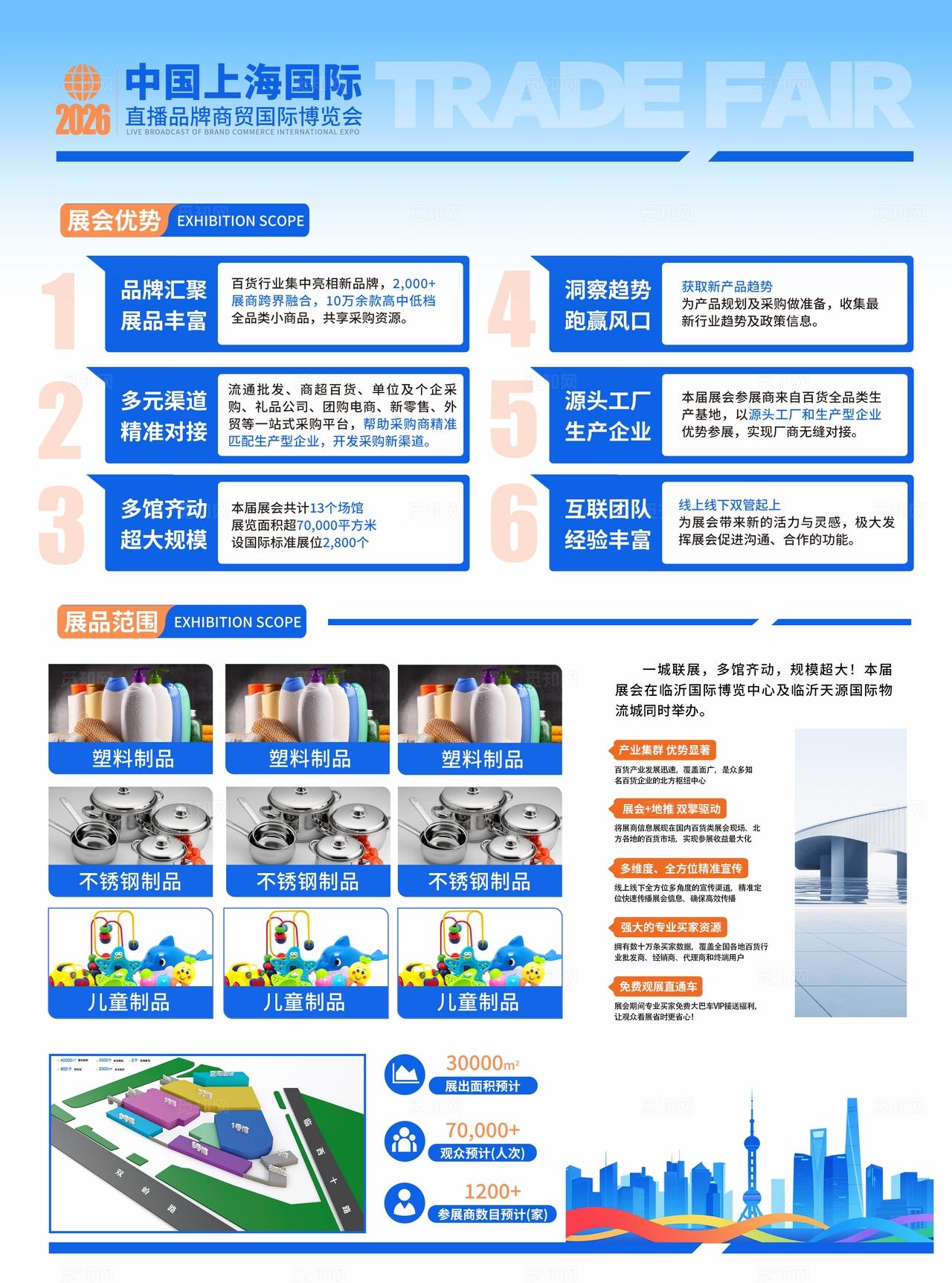 蓝色插画风格贸易展会宣传单展会宣传单