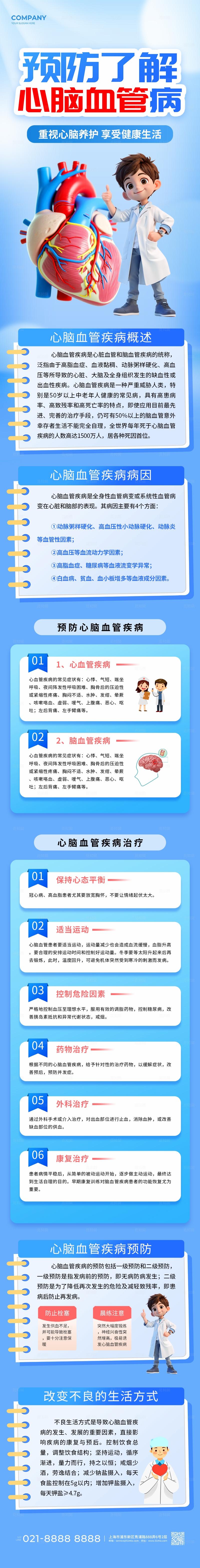 蓝色风心脑血管科普知识系列kv医疗知识科普系列