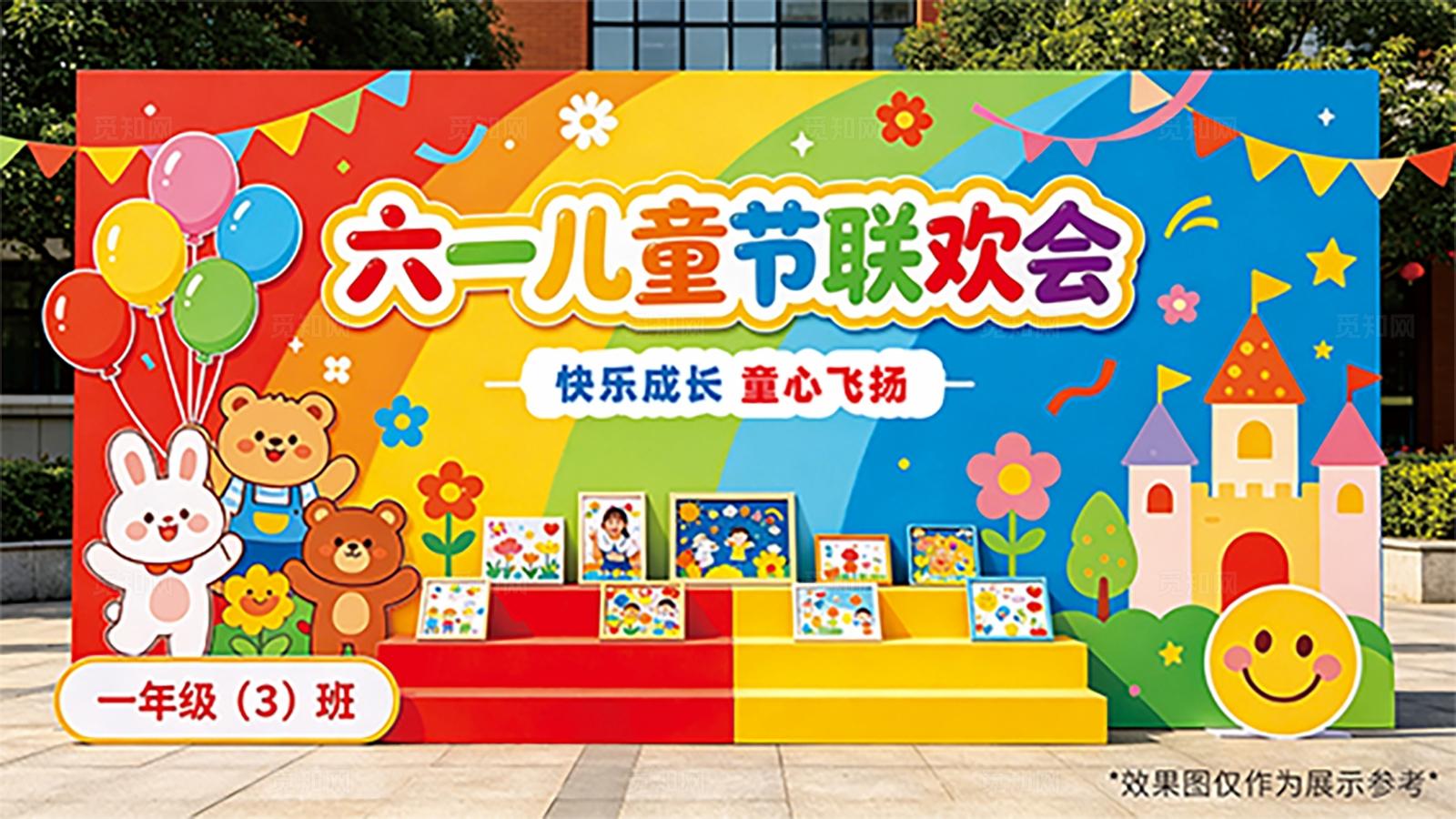 彩色多巴胺六一儿童节活动展板