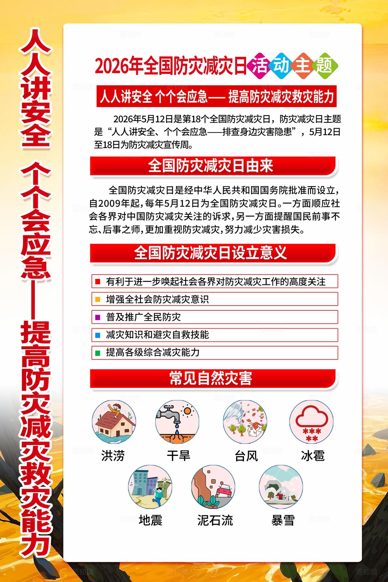 蓝色大气风格2026全国防灾减灾日宣传栏