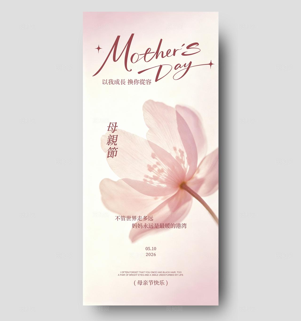 温柔粉调花卉风母亲节海报模板