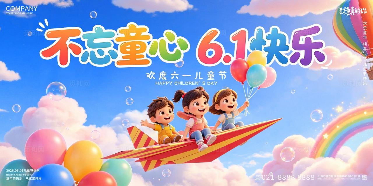 六一儿童节不忘童心61快乐儿童节创意展板设计