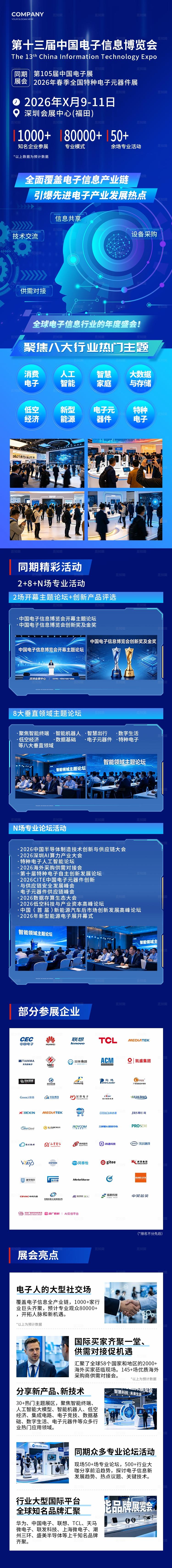 蓝色科技风中国电子信息博览会邀请函手机长图宣传