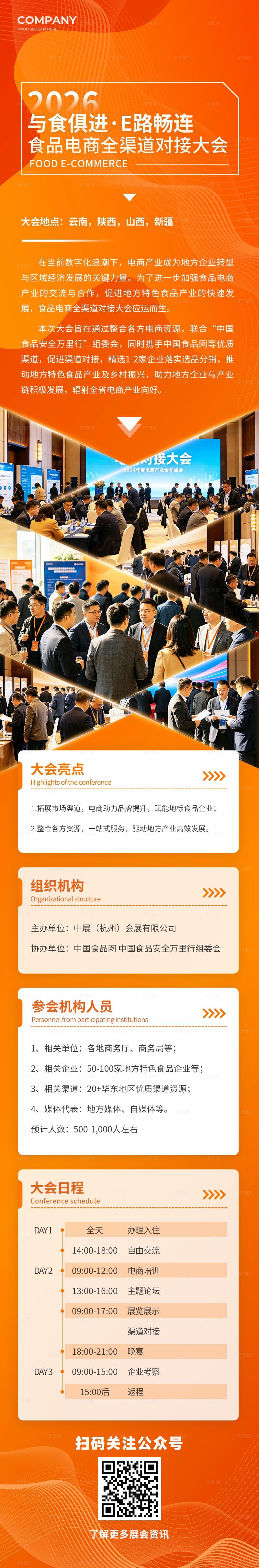橙色简约食品电商全渠道对接大会博览会邀请函展会手机长图宣传