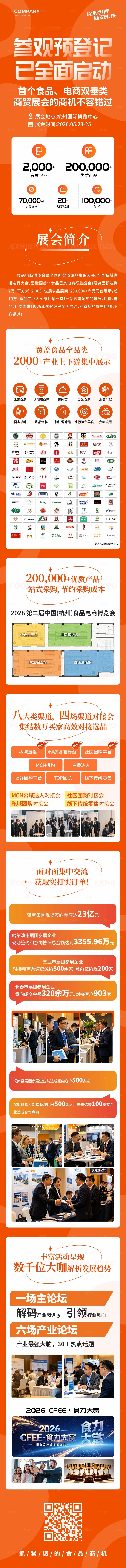 橙色简约食品电商商贸展会邀请函手机长图宣传