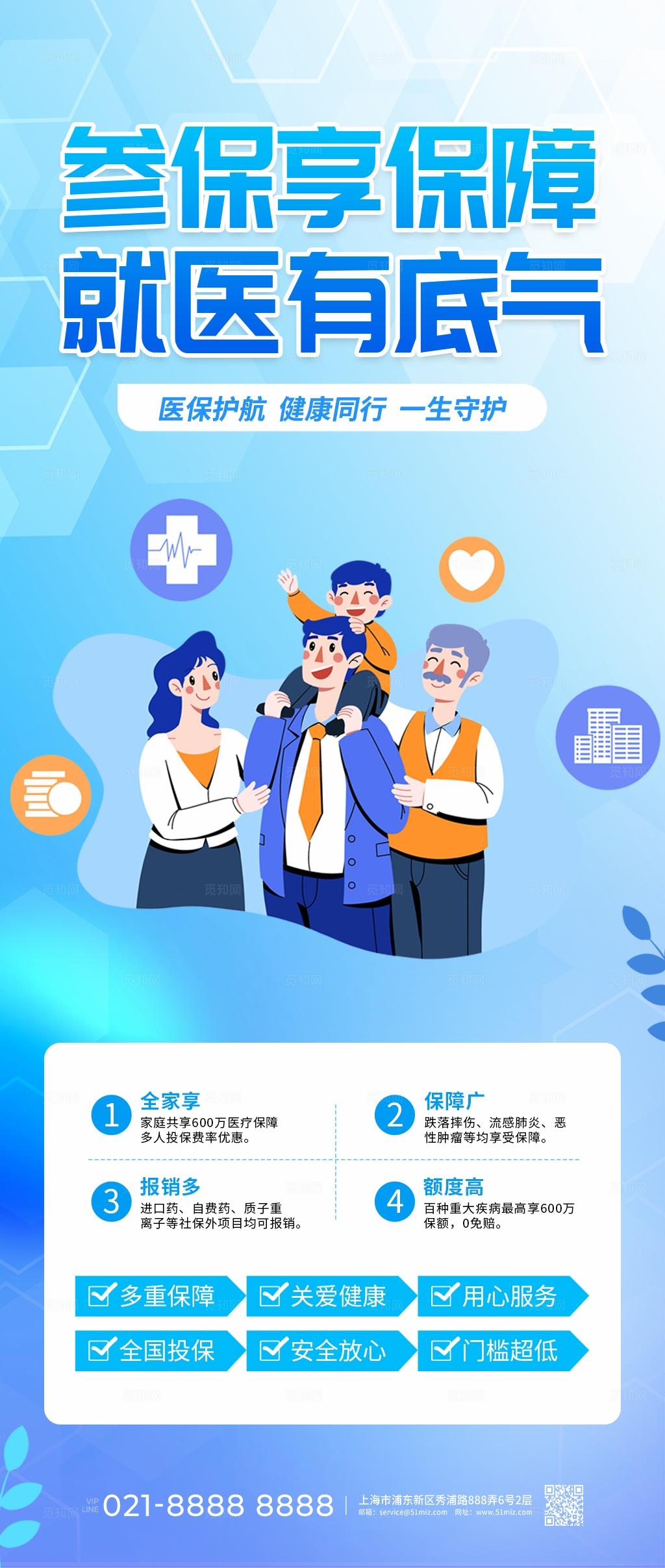 蓝色风医疗医保线上宣传海报物料