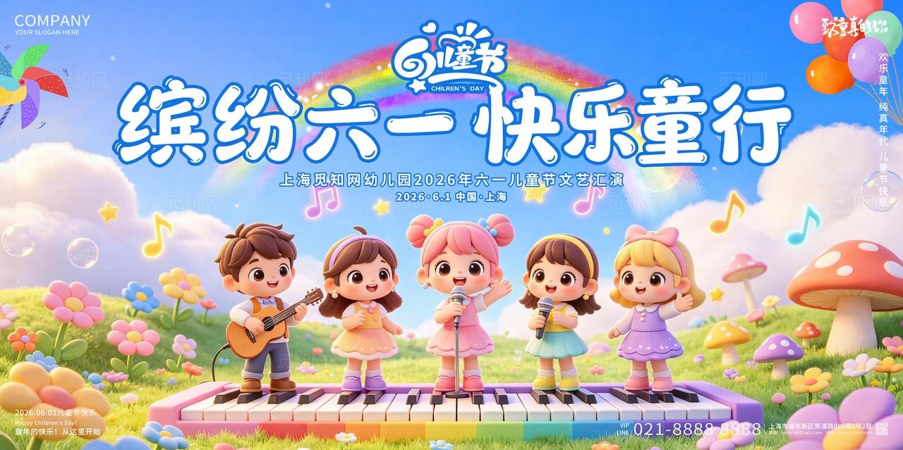 六一儿童节缤纷六一快乐童行儿童节快乐创意展板设计
