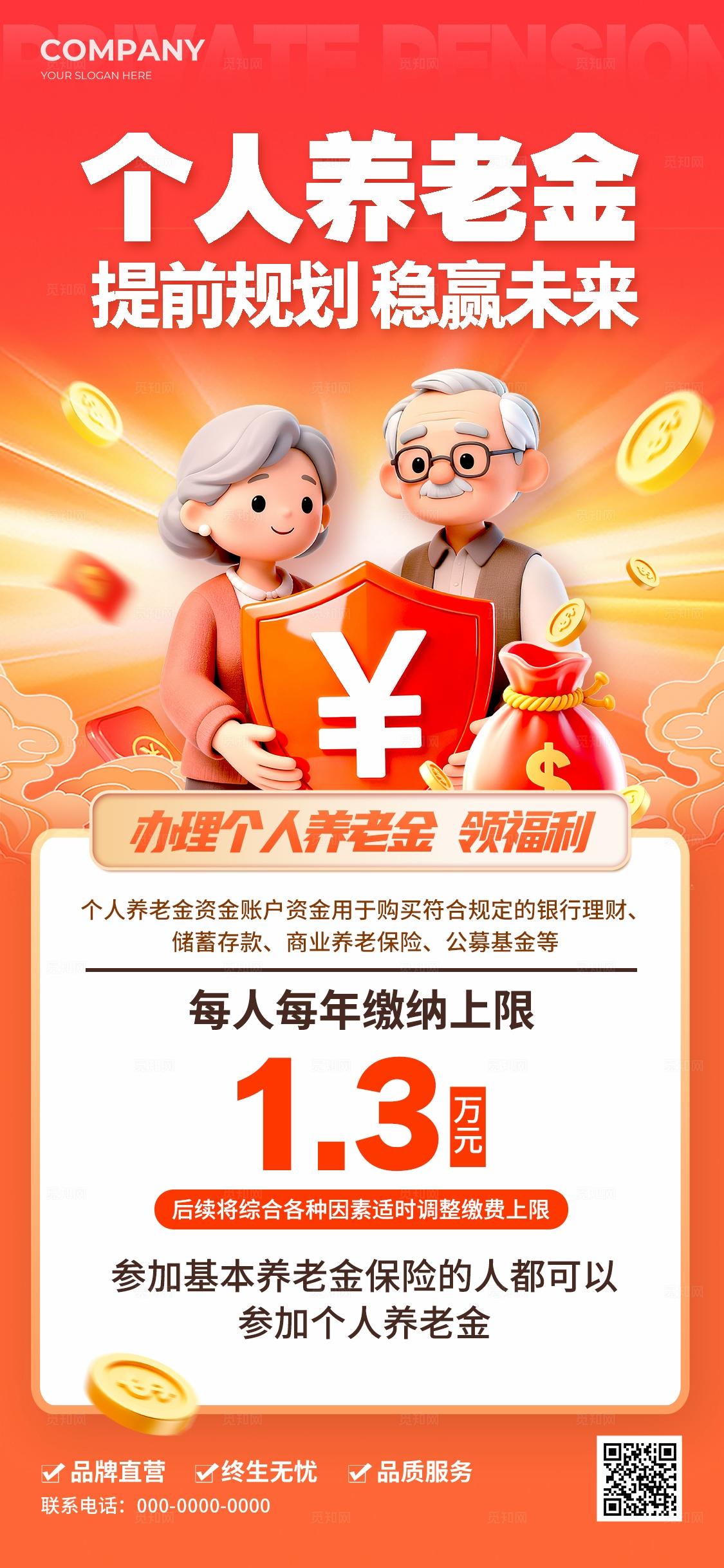 红色3d风格个人养老金养老金kv养老金