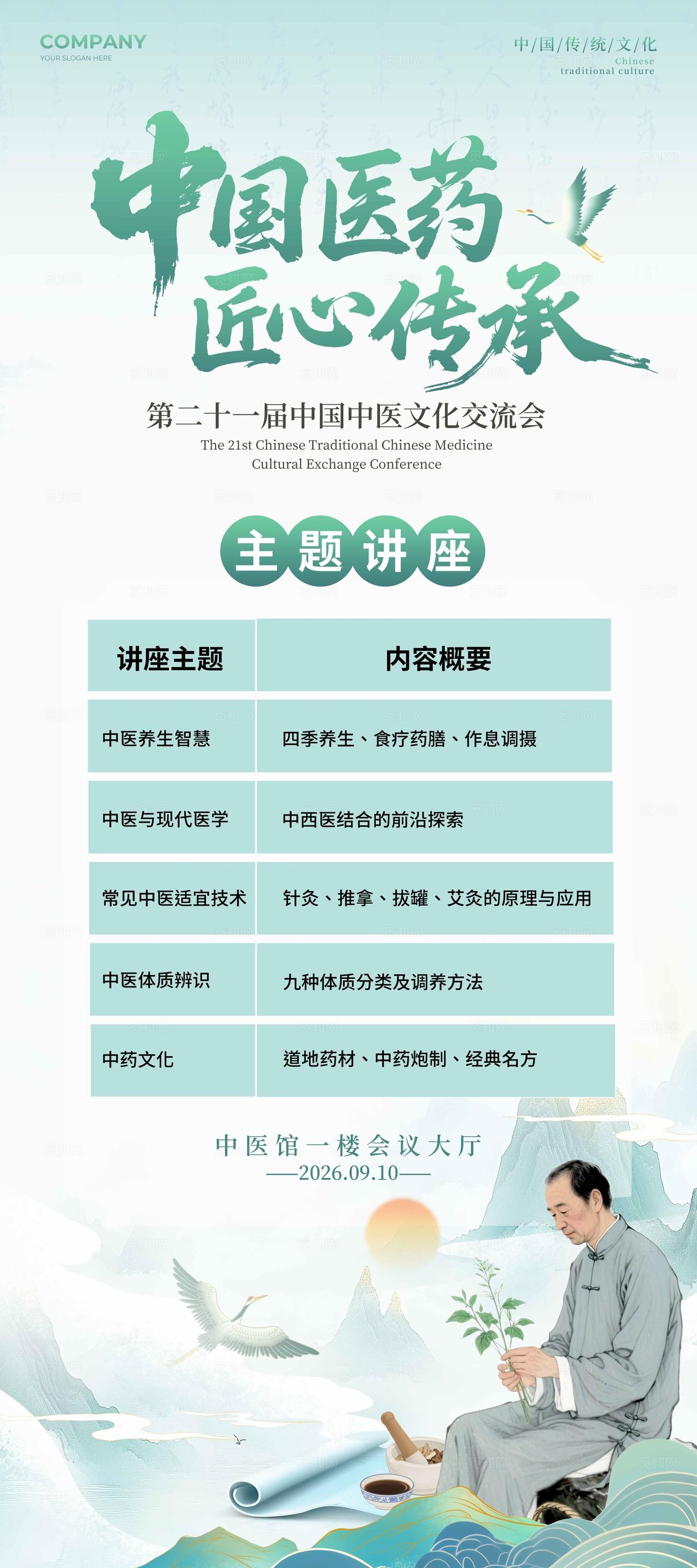 绿色中国风风格中国医药中医论坛交流会kv中医会议