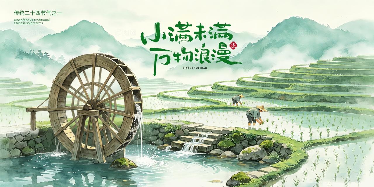 中式插画二十四节气小满主背景