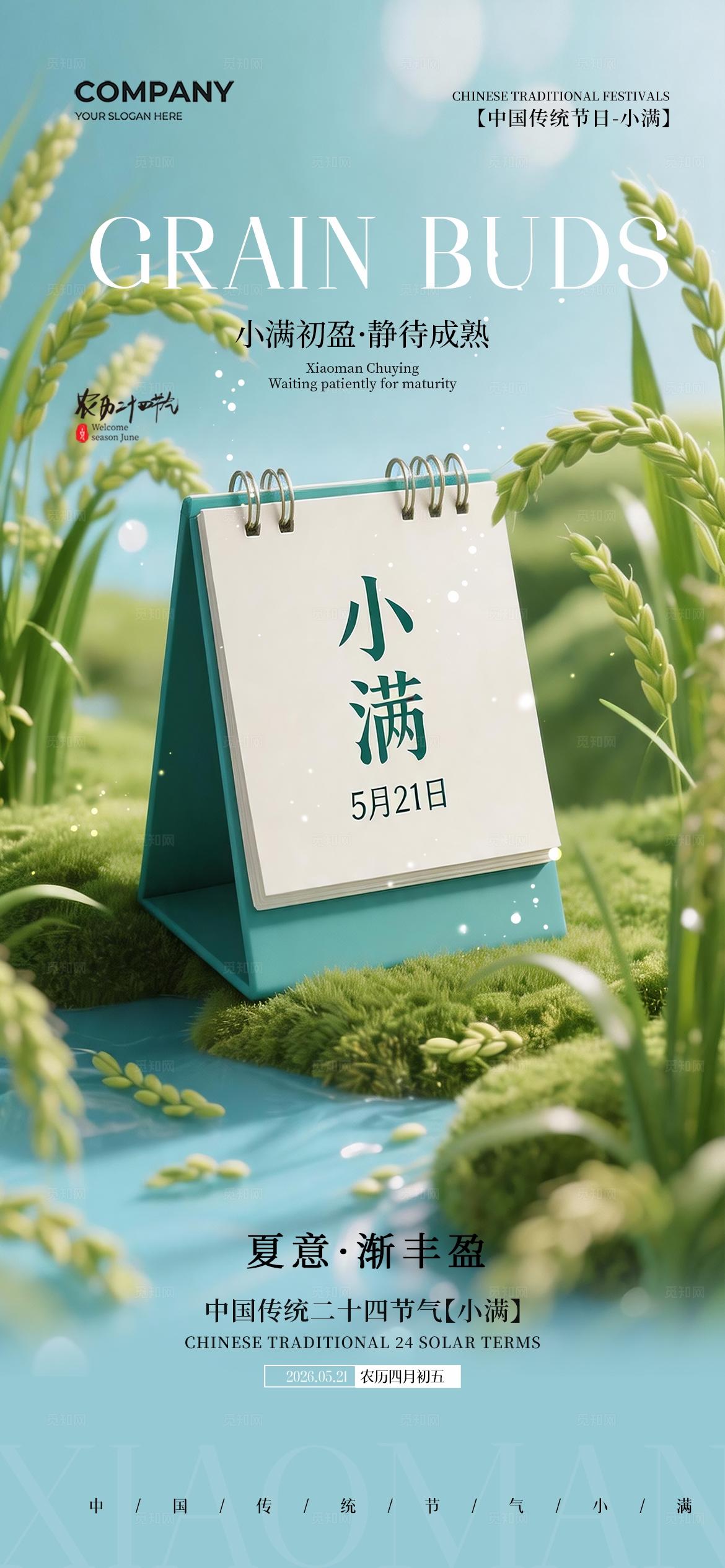 小满场景插画二十四节气小满节气手机宣传海报