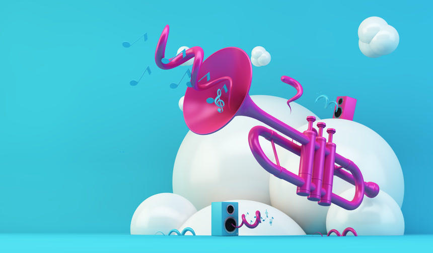 3D粉色喇叭派对庆祝广告素材