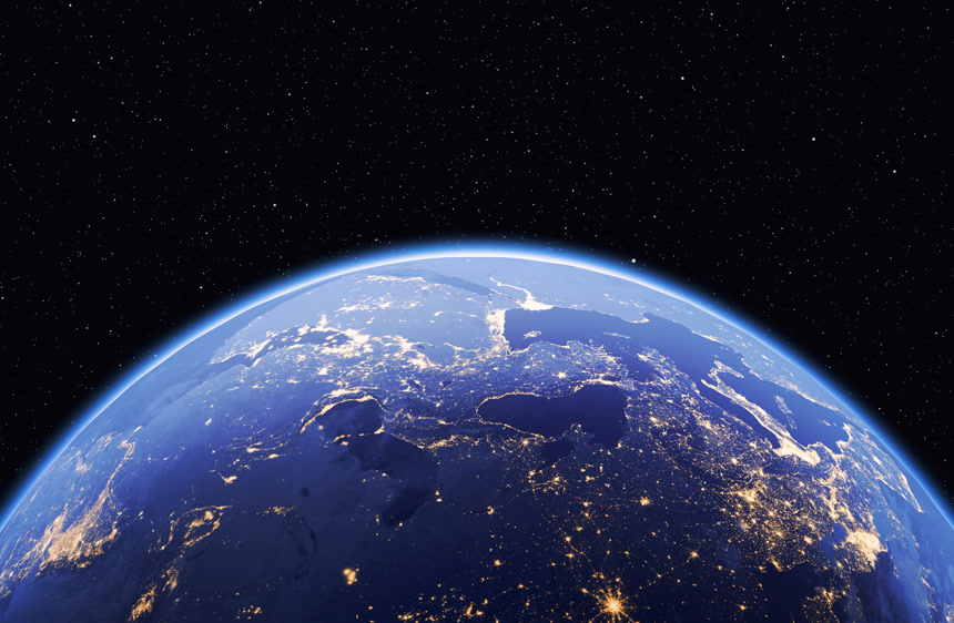 宇宙空间地球表面与行星模型     宇宙探索主题