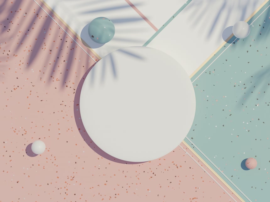 三维渲染白色空白圆型展台顶部视图产品展示电商素材