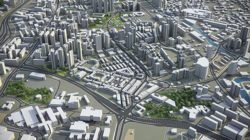 3D渲染城市建筑模型城市规划