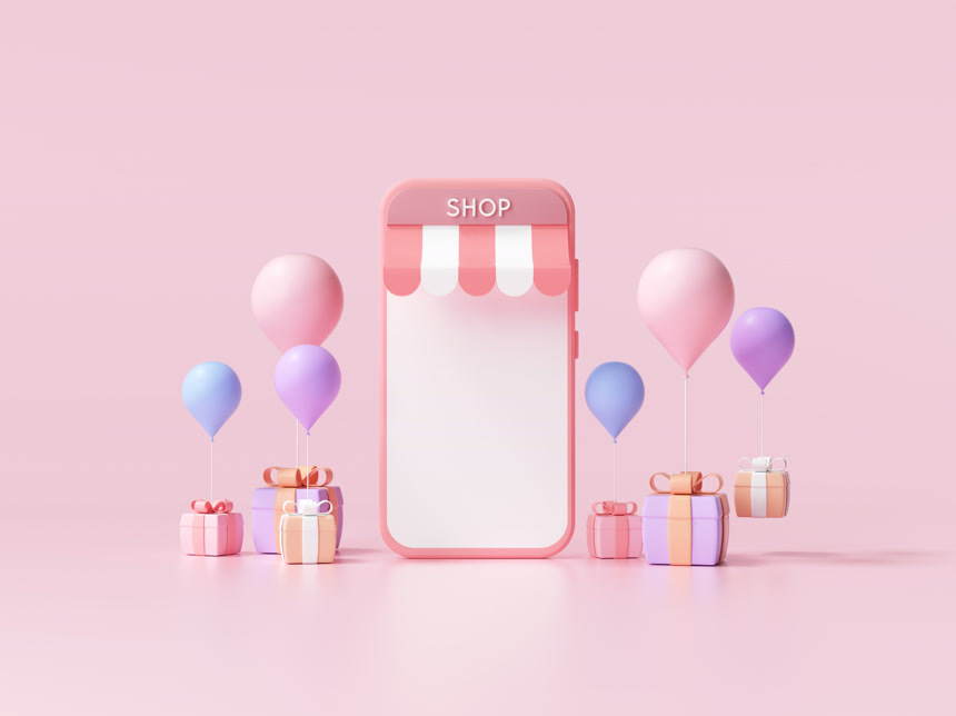 3D网上购物智能手机电商礼盒背景