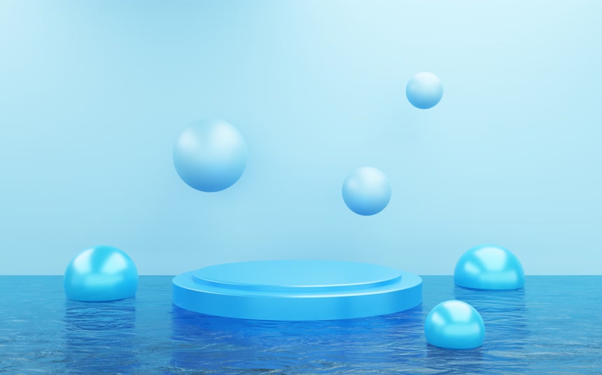 三维渲染空蓝色讲台广告设计化妆品广告产品展示设计