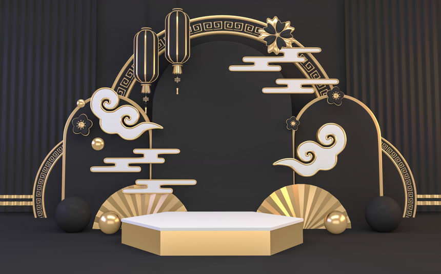 黑白讲台最小几何. 3D渲染生活方式