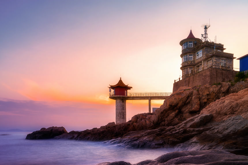 夕阳西下海岸线轻盈自然景观