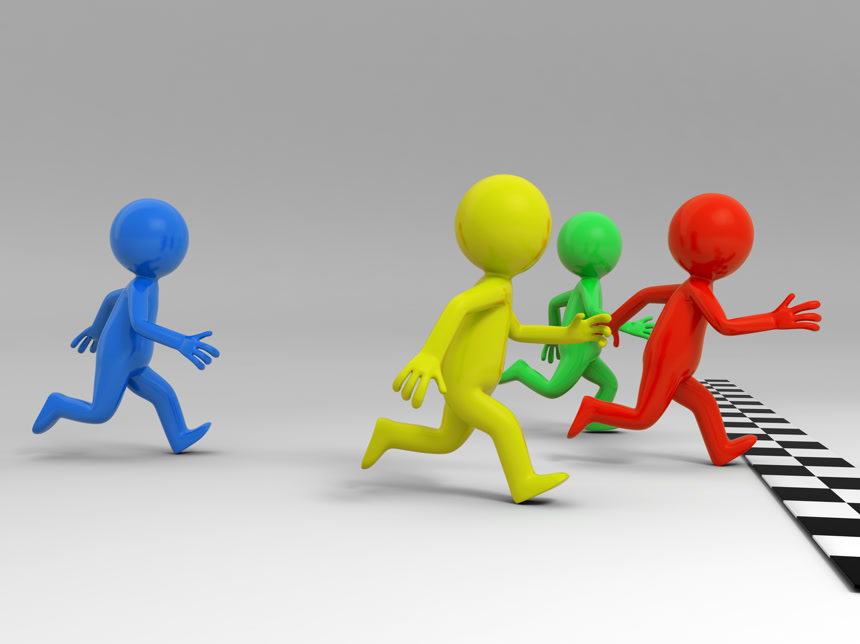 3D四个人努力的冲过终点线