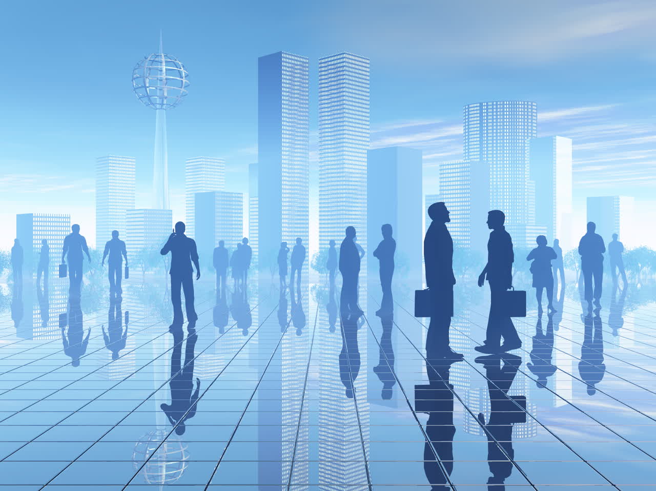 未来之城商务人群剪影商务经济